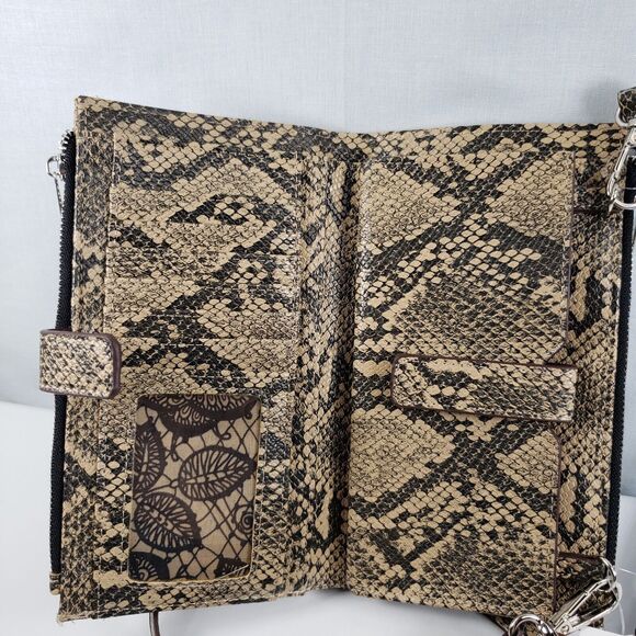 Carlos Santana Tan Gray Snakeskin Purse Crossbody Bag Buckle Strap New With Tags - Picture 13 of 16